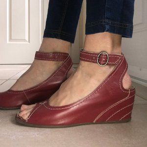 FLY LONDON Red ankle strap wedges SIZE 40 or 9 Great condition